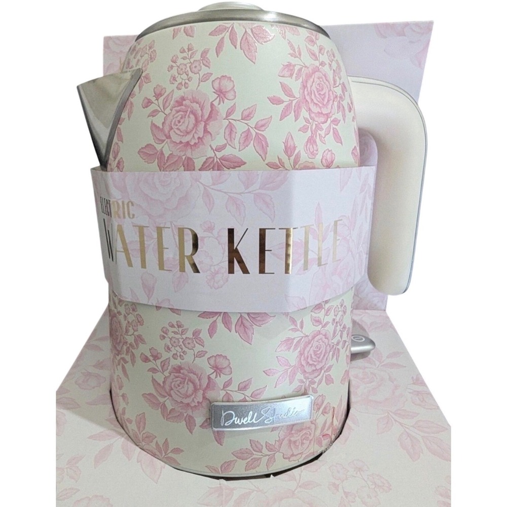 DwellStudio Electric Water Kettle 1.7L 1500W Pink Floral Rose Stainless Steel